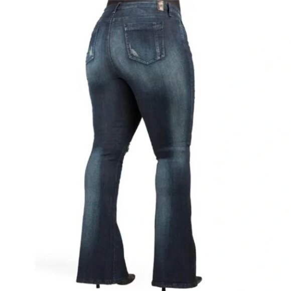 Women's Flare & Wide Leg Jeans - Dark Blue - Picture 2 of 2